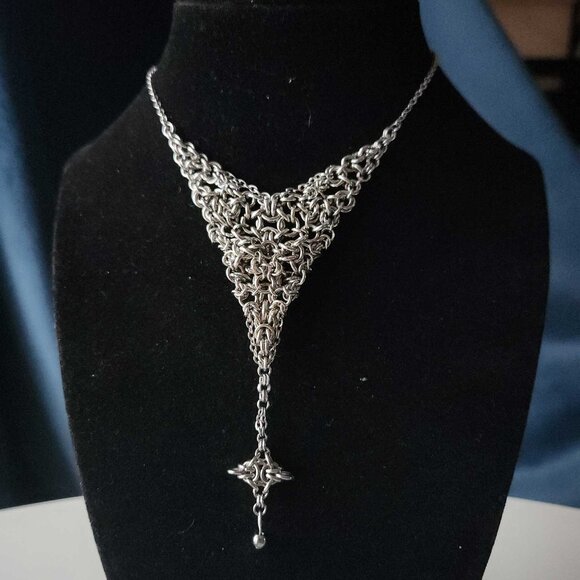Vintage starlight silver rosary necklace ✦ unique handmade chainmail necklace ✦ - Picture 4 of 9